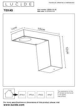 TEXAS - Wandspot / Wandlamp Binnen/Buiten - LED - 1x7W 3000K - IP54 - Antraciet*Lucide Shop