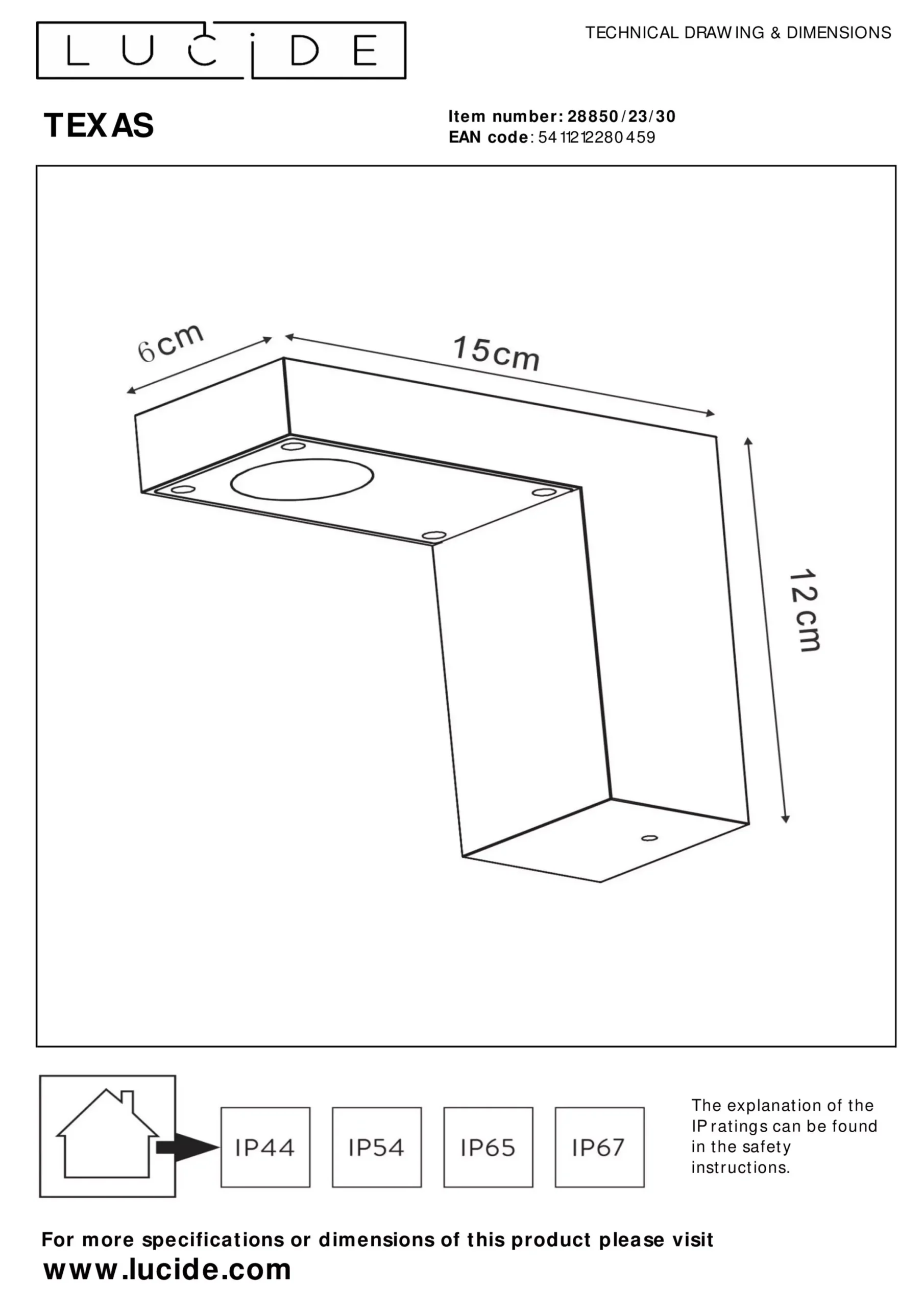 TEXAS - Wandspot / Wandlamp Binnen/Buiten - LED - 1x7W 3000K - IP54 - Antraciet*Lucide Shop