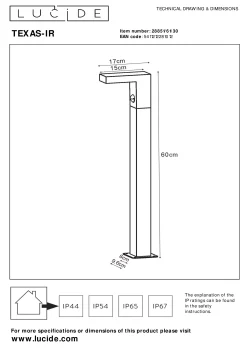 TEXAS-IR - Sokkellamp - LED - 1x7W 3000K - IP54 - Beweging & dag/nacht sensor (uitschakelbaar) - Antraciet*Lucide Cheap