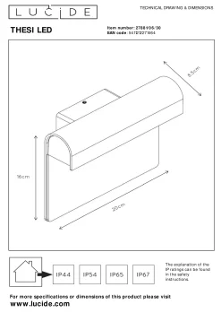 THESI LED - Wandlamp Binnen/Buiten - LED - 1x8W 3000K - IP54 - Zwart*Lucide Shop