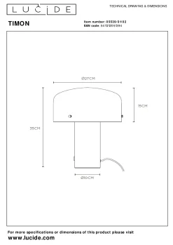 TIMON - Tafellamp - 1xE27 - Mat Goud / Messing*Lucide Clearance