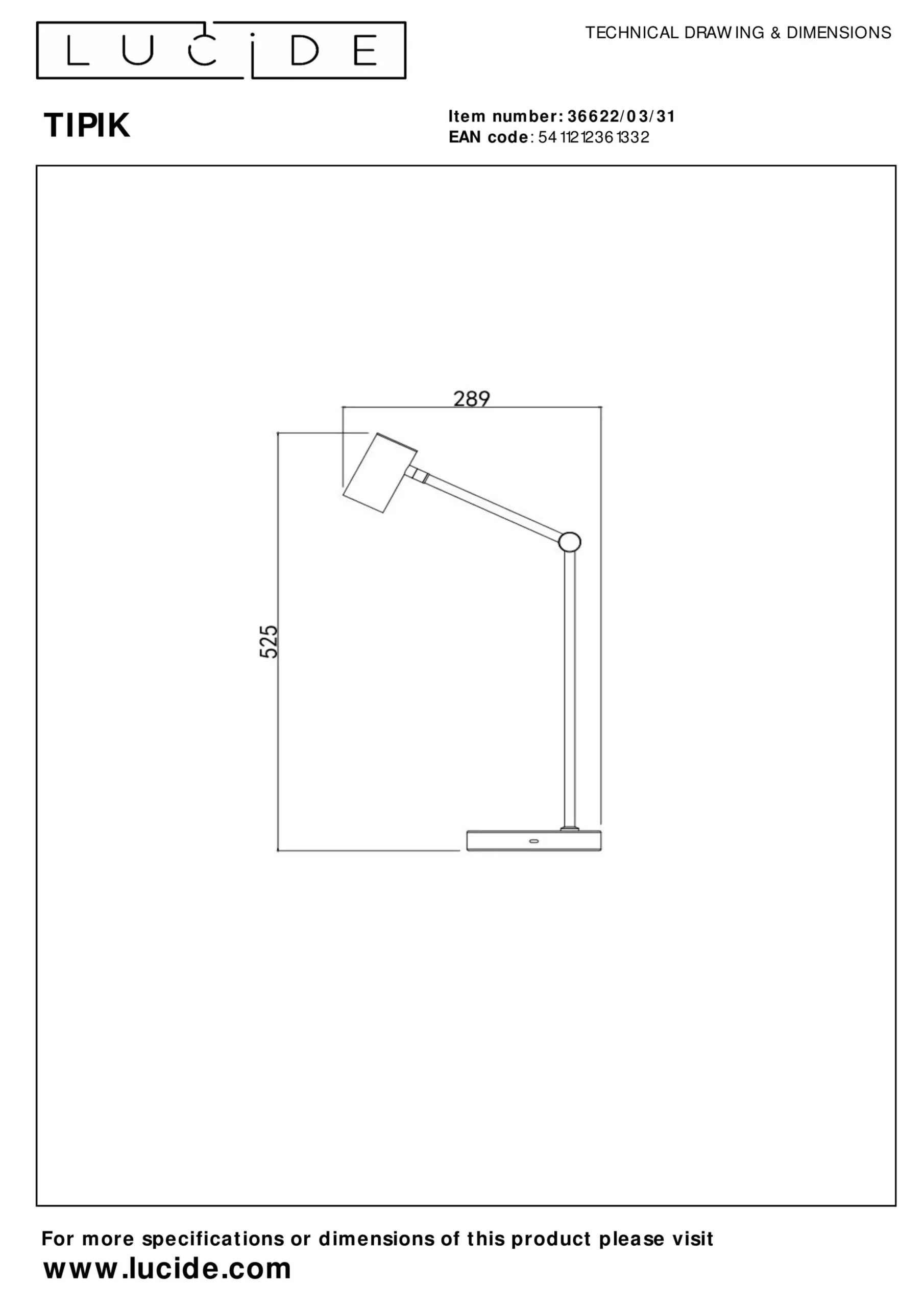TIPIK - Oplaadbare Tafellamp - Accu/Batterij - LED 3 StepDim - 1x3W 2700K - Wit*Lucide Store