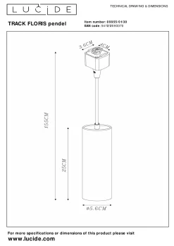 TRACK FLORIS Hanglamp - 1-fase Railsysteem / Railverlichting - 1xGU10 - Zwart (Uitbreiding)*Lucide Cheap
