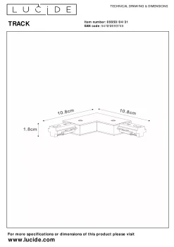 TRACK L-koppelstuk - 1-fase Railsysteem / Railverlichting - Rechts - Wit (Uitbreiding)*Lucide Sale