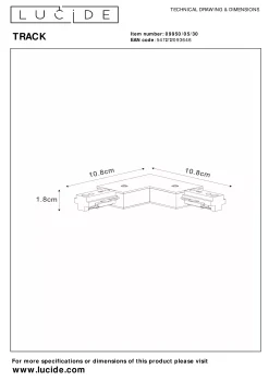 TRACK L-koppelstuk - 1-fase Railsysteem / Railverlichting - Links - Zwart (Uitbreiding)*Lucide New