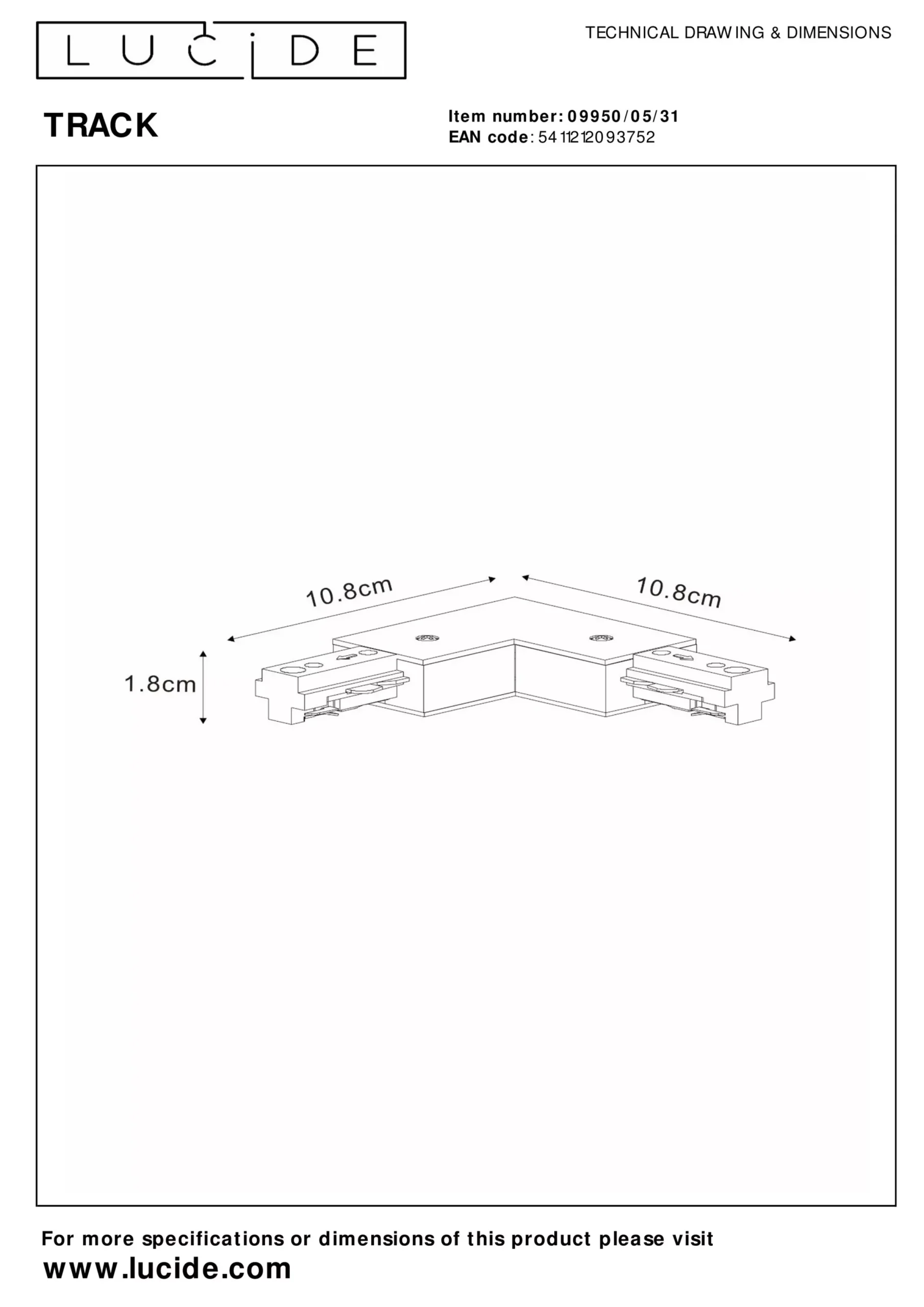 TRACK L-koppelstuk - 1-fase Railsysteem / Railverlichting - Links -Wit (Uitbreiding)*Lucide Store