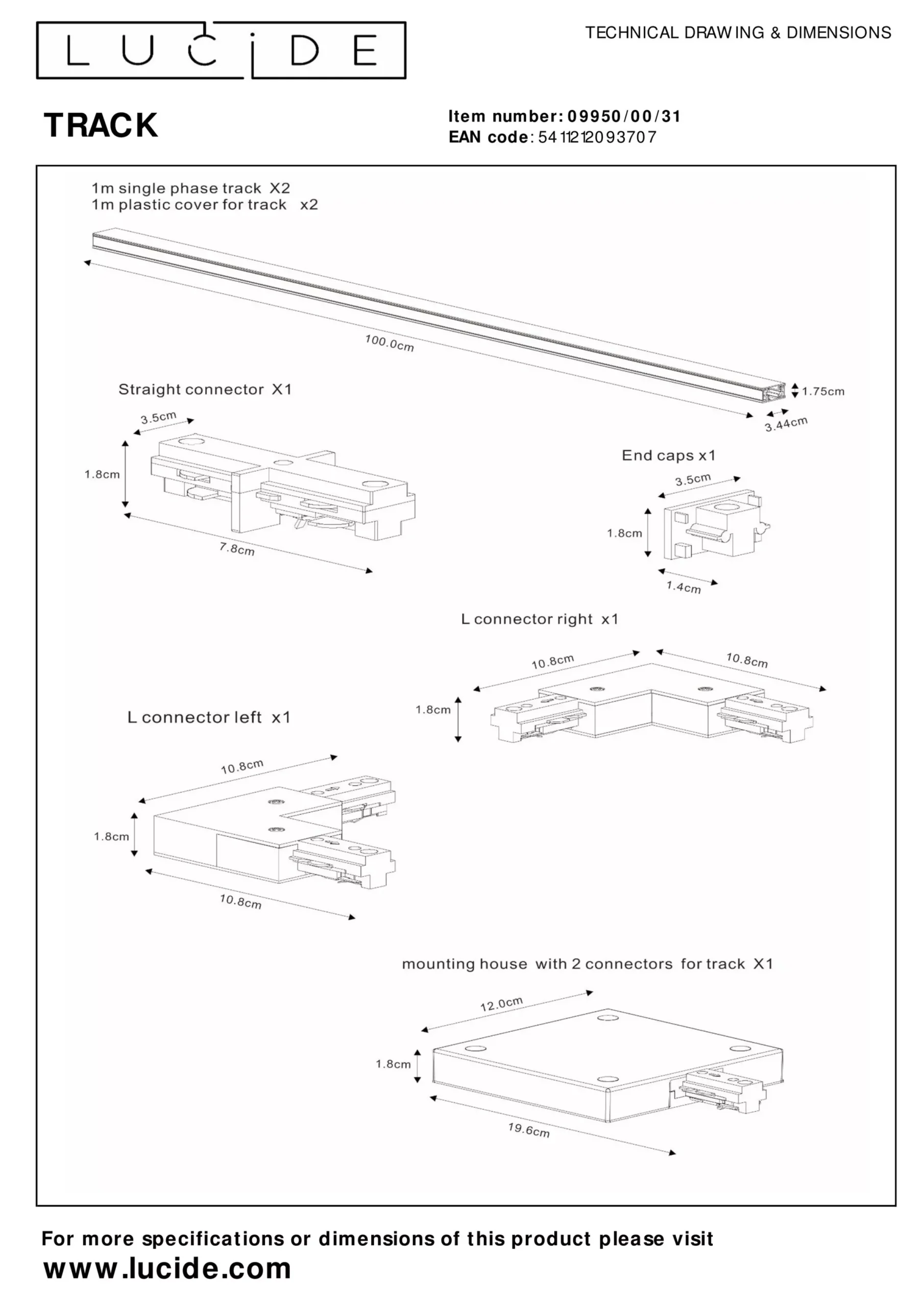 TRACK Starterset - 1-fase Railsysteem / Railverlichting - 2 meter - Wit*Lucide Discount