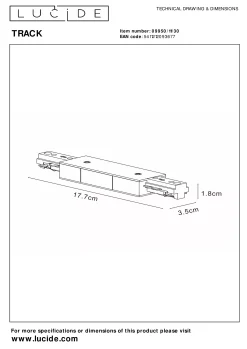 TRACK Startvoeding - 1-fase railsysteem / Railverlichting - Dubbel - Zwart (Uitbreiding)*Lucide Online