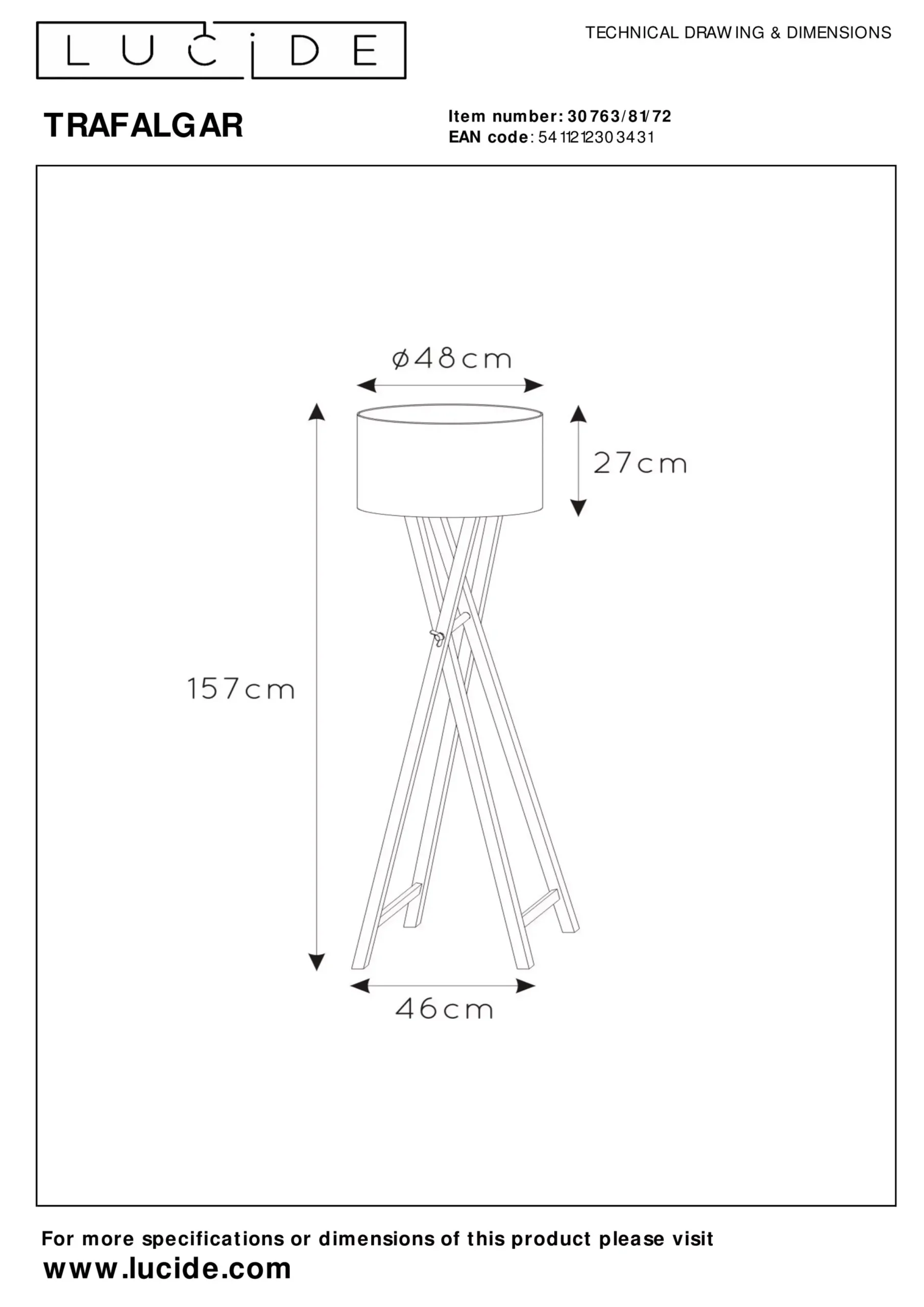 TRAFALGAR - Vloerlamp - Ø 48 cm - 1xE27 - Naturel*Lucide Clearance