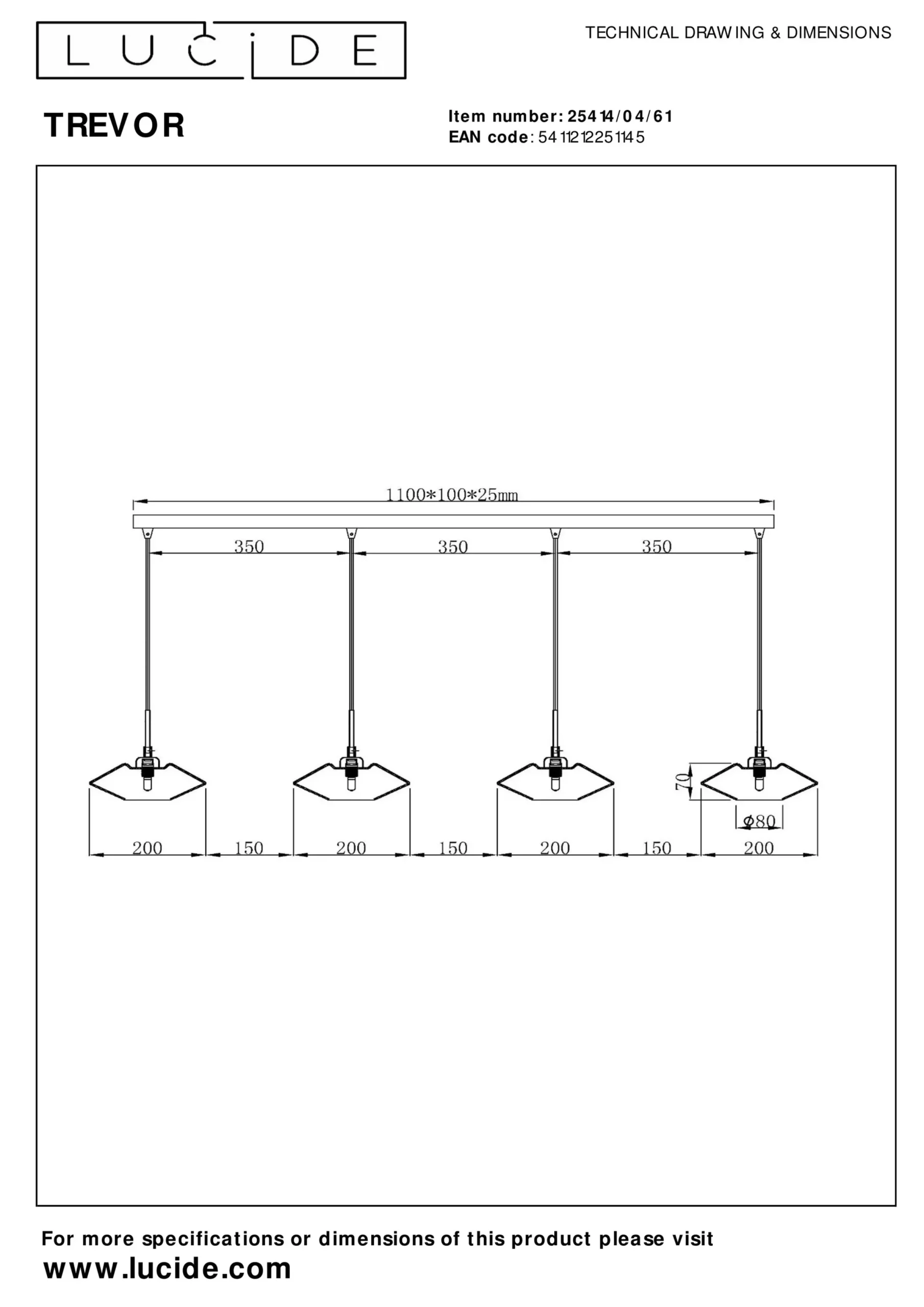 TREVOR - Hanglamp - 4xG9 - Opaal*Lucide Clearance