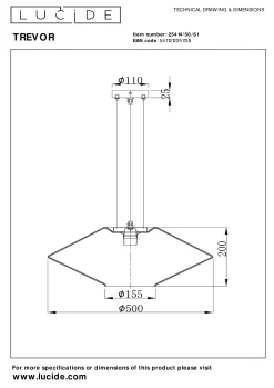 TREVOR - Hanglamp - Ø 50 cm - 1xE27 - Opaal*Lucide Cheap