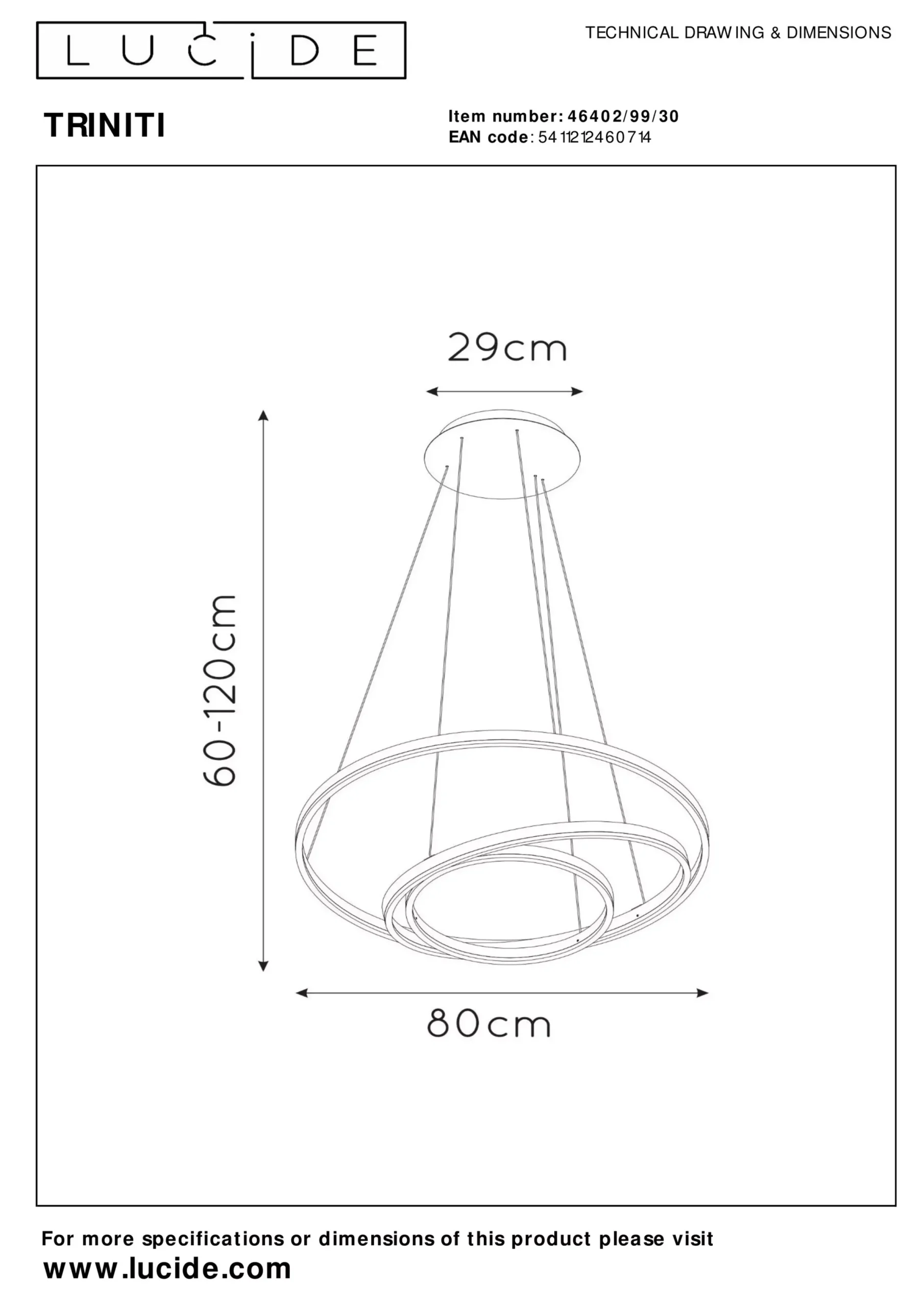 TRINITI - Hanglamp - Ø 80 cm - LED Dimb. - 3000K - Zwart*Lucide Sale