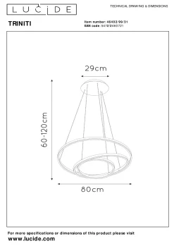 TRINITI - Hanglamp - Ø 80 cm - LED Dimb. - 3000K - Wit*Lucide Fashion