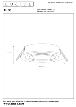 TUBE - Inbouwspot - Ø 9,2 cm - 1xGU10 - Wit*Lucide Best