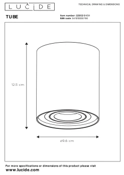 TUBE - Plafondspot - Ø 9,6 cm - 1xGU10 - Wit*Lucide Cheap