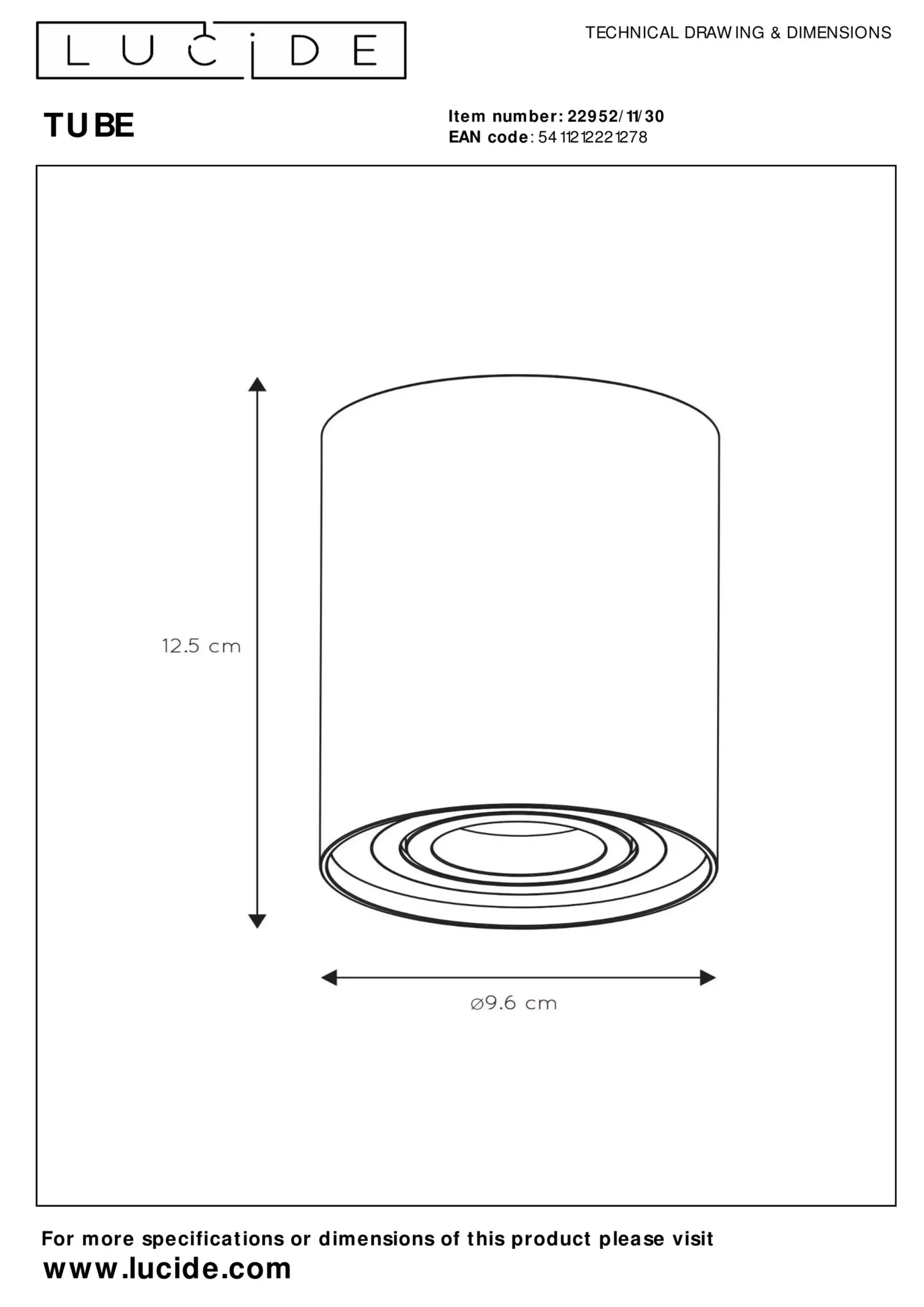 TUBE - Plafondspot - Ø 9,6 cm - 1xGU10 - Zwart*Lucide Cheap