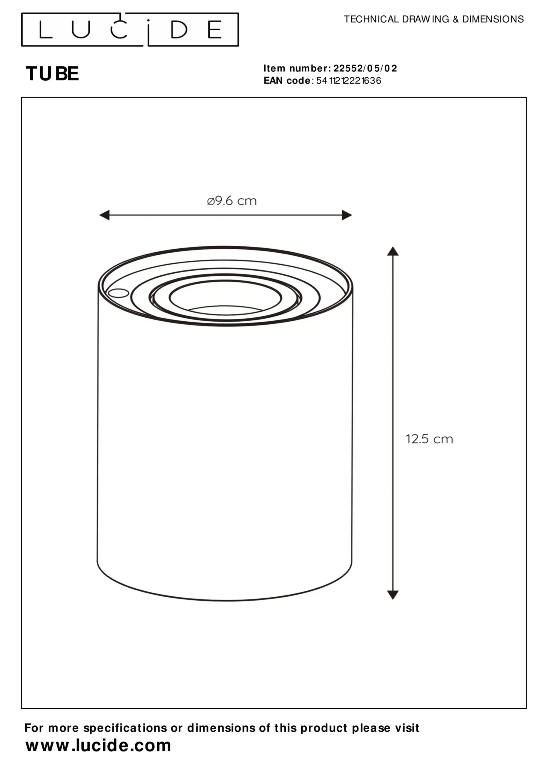 TUBE - Tafellamp - Ø 9,6 cm - LED 3 StepDim - GU10 - 1x5W 2600K/2800K - Mat Goud / Messing*Lucide Store