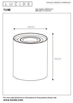 TUBE - Tafellamp - Ø 9,6 cm - LED 3 StepDim - GU10 - 1x5W 2600K/2800K - Wit*Lucide Shop