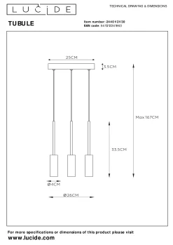 TUBULE - Hanglamp - Ø 26 cm - LED - 3x7W 2700K - Zwart*Lucide Sale