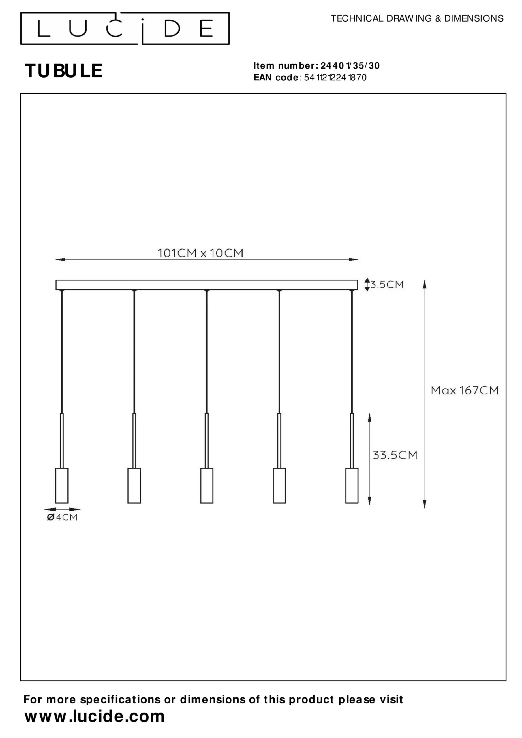 TUBULE - Hanglamp - LED - 5x7W 2700K - Zwart*Lucide Flash Sale