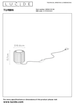 TURBIN - Tafellamp - Ø 10,6 cm - LED - 1x5W 3000K - Grijs*Lucide Outlet