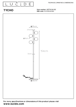 TYCHO - Vloerlamp - 4xG9 - Mat Goud / Messing*Lucide Outlet