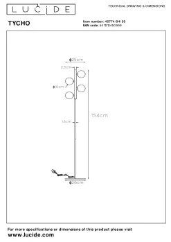 TYCHO - Vloerlamp - 4xG9 - Zwart*Lucide Best