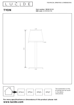 TYON - Oplaadbare Tafellamp Binnen/Buiten - Accu/Batterij - Ø 15 cm - LED Dimb. - IP65 - Mat Goud / Messing*Lucide Cheap