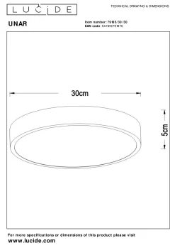 UNAR - Plafonnière - Ø 30 cm - LED 3 StepDim - 1x18W 2700K - Zwart*Lucide Clearance