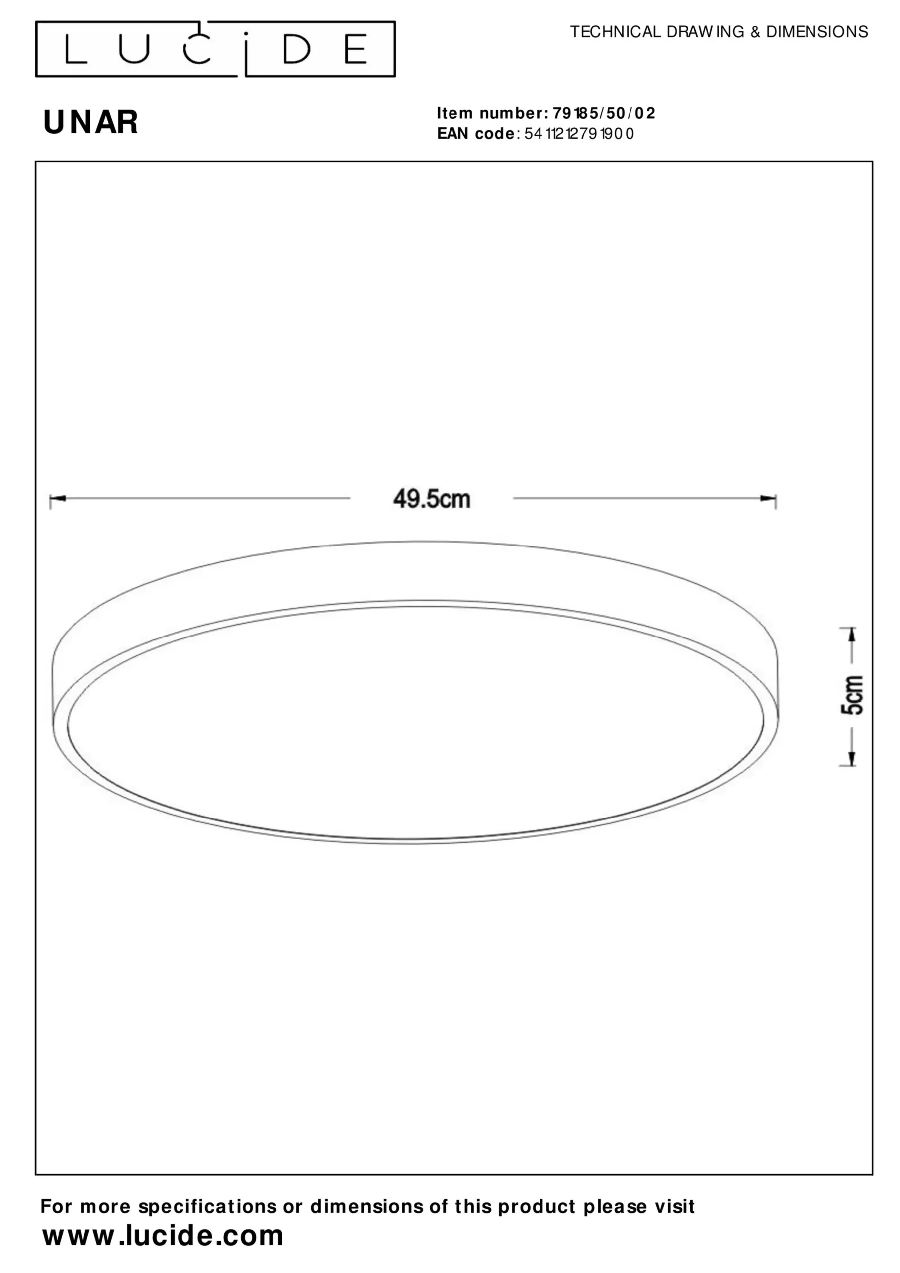 UNAR - Plafonnière - Ø 49,5 cm - LED 3 StepDim - 1x36W 2700K - Mat Goud / Messing*Lucide Outlet