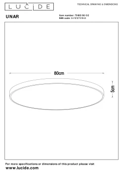 UNAR - Plafonnière - Ø 80 cm - LED 3 StepDim - 1x80W 2700K - Mat Goud / Messing*Lucide Shop