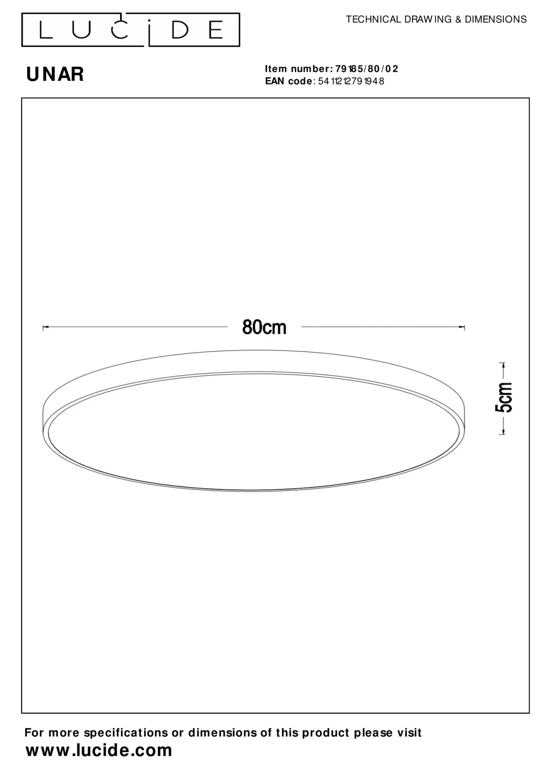 UNAR - Plafonnière - Ø 80 cm - LED 3 StepDim - 1x80W 2700K - Mat Goud / Messing*Lucide Shop