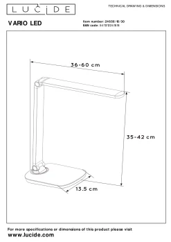 VARIO LED - Bureaulamp - LED Dim to warm - 1x8W 2700K/6500K - Zwart*Lucide Sale