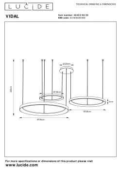 VIDAL - Hanglamp - Ø 78 cm - LED Dimb. - 1x120W 2700K - Zwart*Lucide Sale
