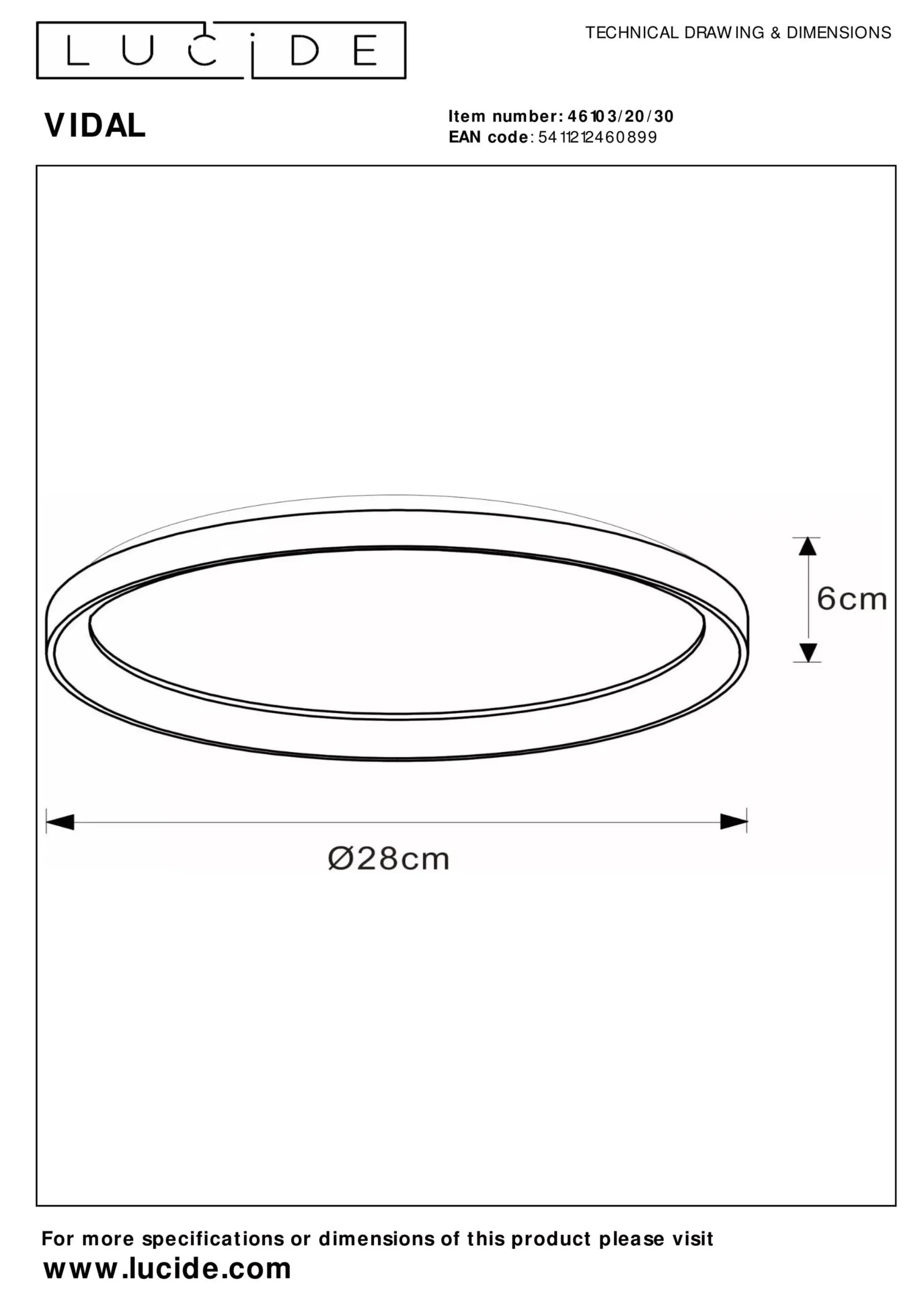 VIDAL - Plafonnière - Ø 28 cm - LED Dimb. - 1x20W 2700K - Zwart*Lucide Online