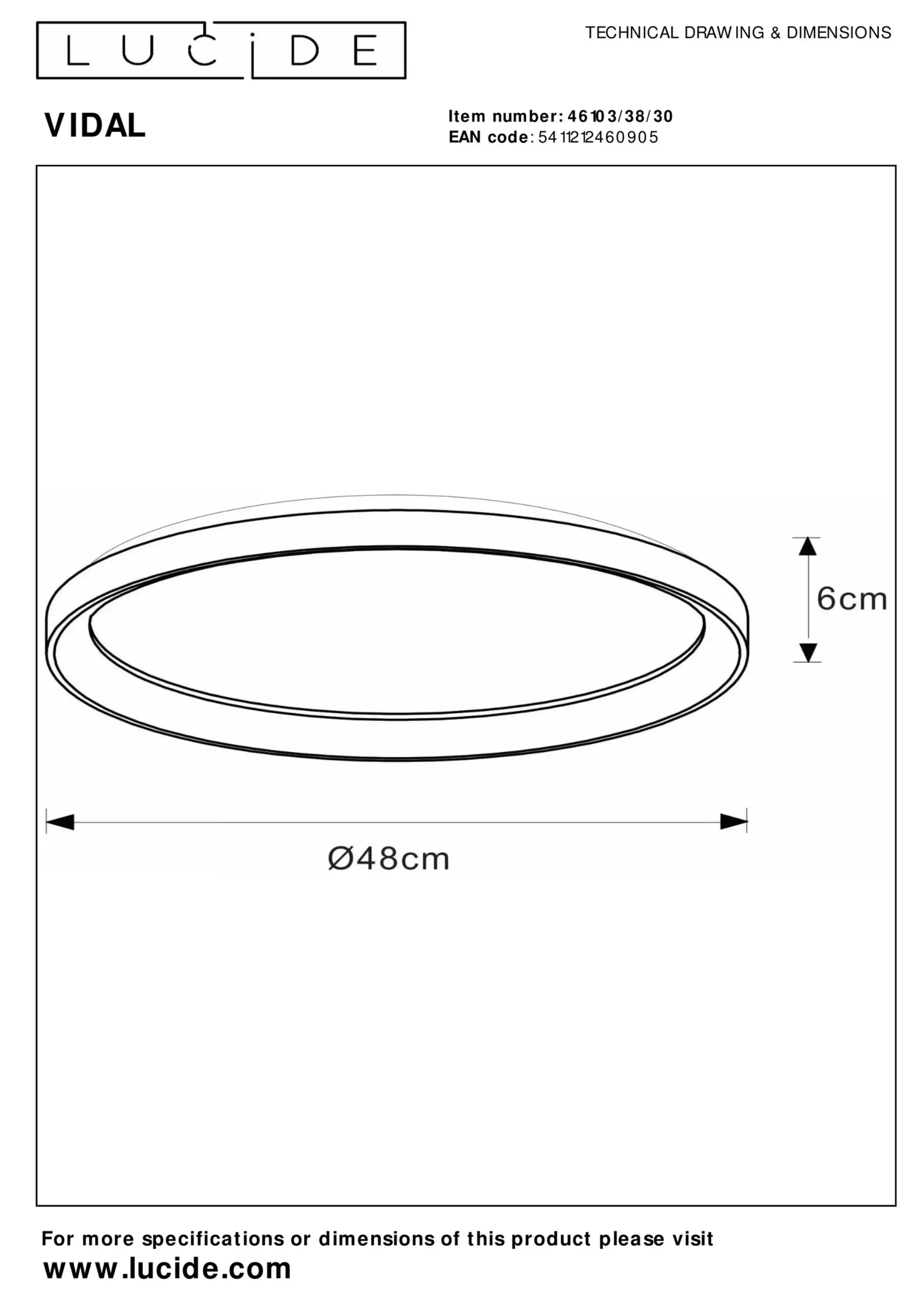 VIDAL - Plafonnière - Ø 48 cm - LED Dimb. - 1x38W 2700K - Zwart*Lucide Best Sale