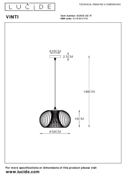 VINTI - Hanglamp - Ø 30 cm - 1xE27 - Koper*Lucide Fashion