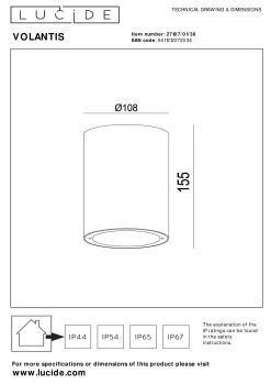 VOLANTIS - Plafondspot Binnen/Buiten - Ø 10,8 cm - 1xE27 - IP54 - Zwart*Lucide Store