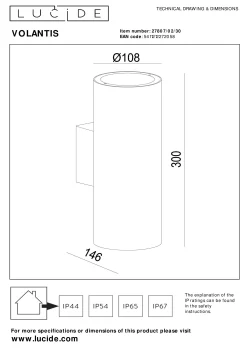 VOLANTIS - Wandspot / Wandlamp Binnen/Buiten - 2xE27 - IP54 - Zwart*Lucide Cheap