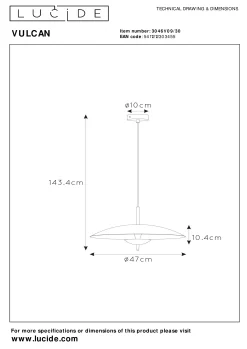 VULCAN - Hanglamp - Ø 47 cm - LED Dimb. - 1x9W 3000K - Zwart*Lucide Outlet