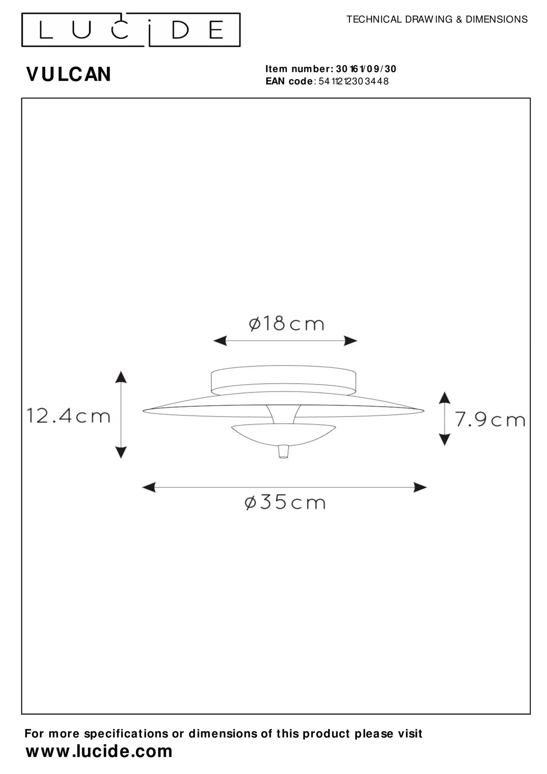 VULCAN - Plafonnière - Ø 35 cm - LED Dimb. - 1x9W 3000K - Zwart*Lucide Clearance