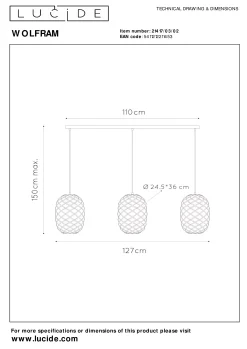 WOLFRAM - Hanglamp - 3xE27 - Mat Goud / Messing*Lucide Hot
