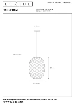 WOLFRAM - Hanglamp - Ø 32 cm - 1xE27 - Zwart*Lucide Sale