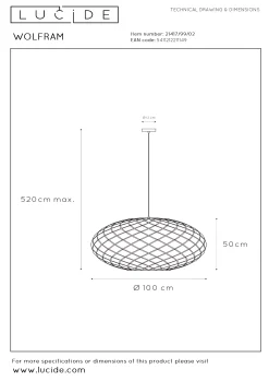 WOLFRAM - Hanglamp - Ø 100 cm - 3xE27 - Mat Goud / Messing*Lucide Shop