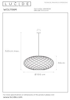 WOLFRAM - Hanglamp - Ø 100 cm - 3xE27 - Zwart*Lucide Cheap