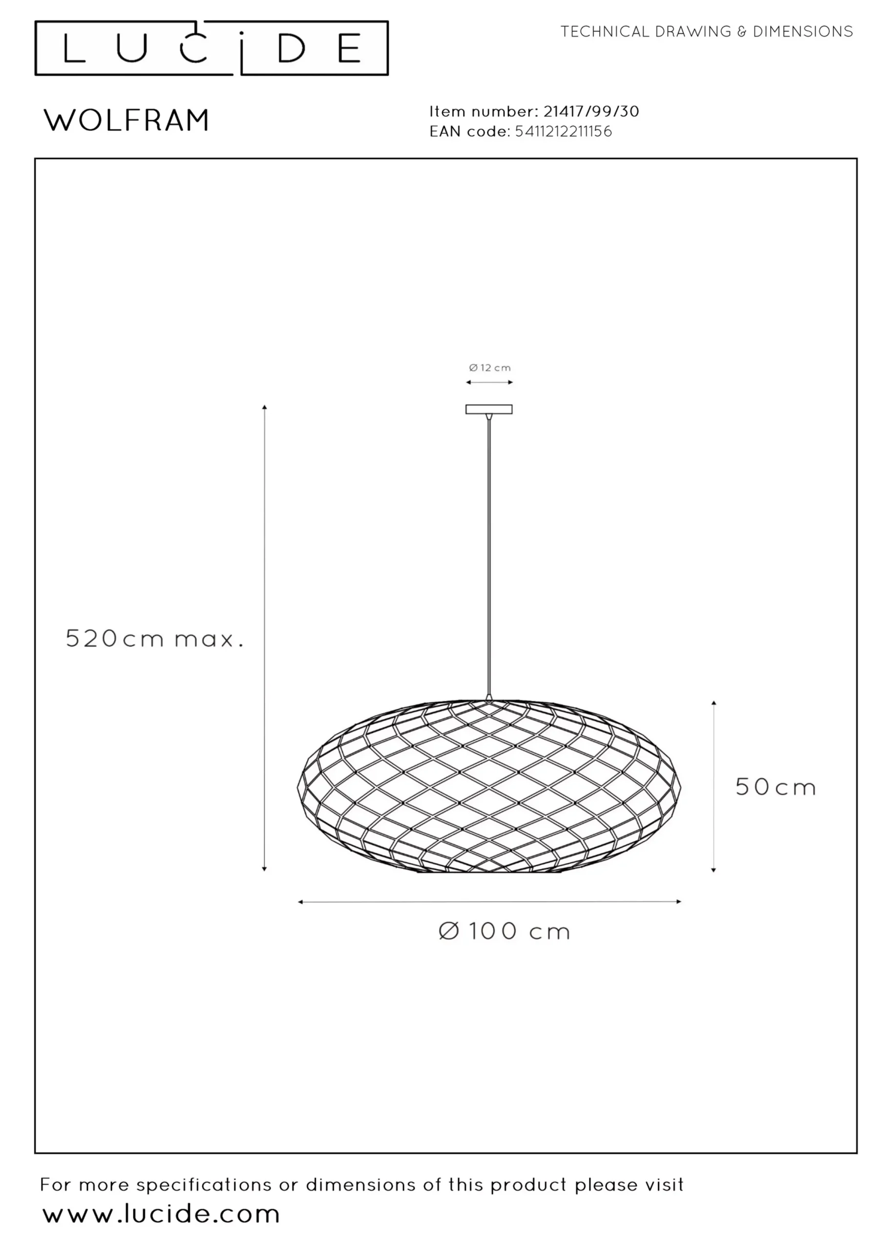 WOLFRAM - Hanglamp - Ø 100 cm - 3xE27 - Zwart*Lucide Cheap