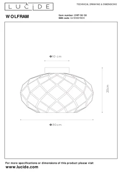 WOLFRAM - Plafonnière - Ø 30 cm - 1xE27 - Zwart*Lucide Discount