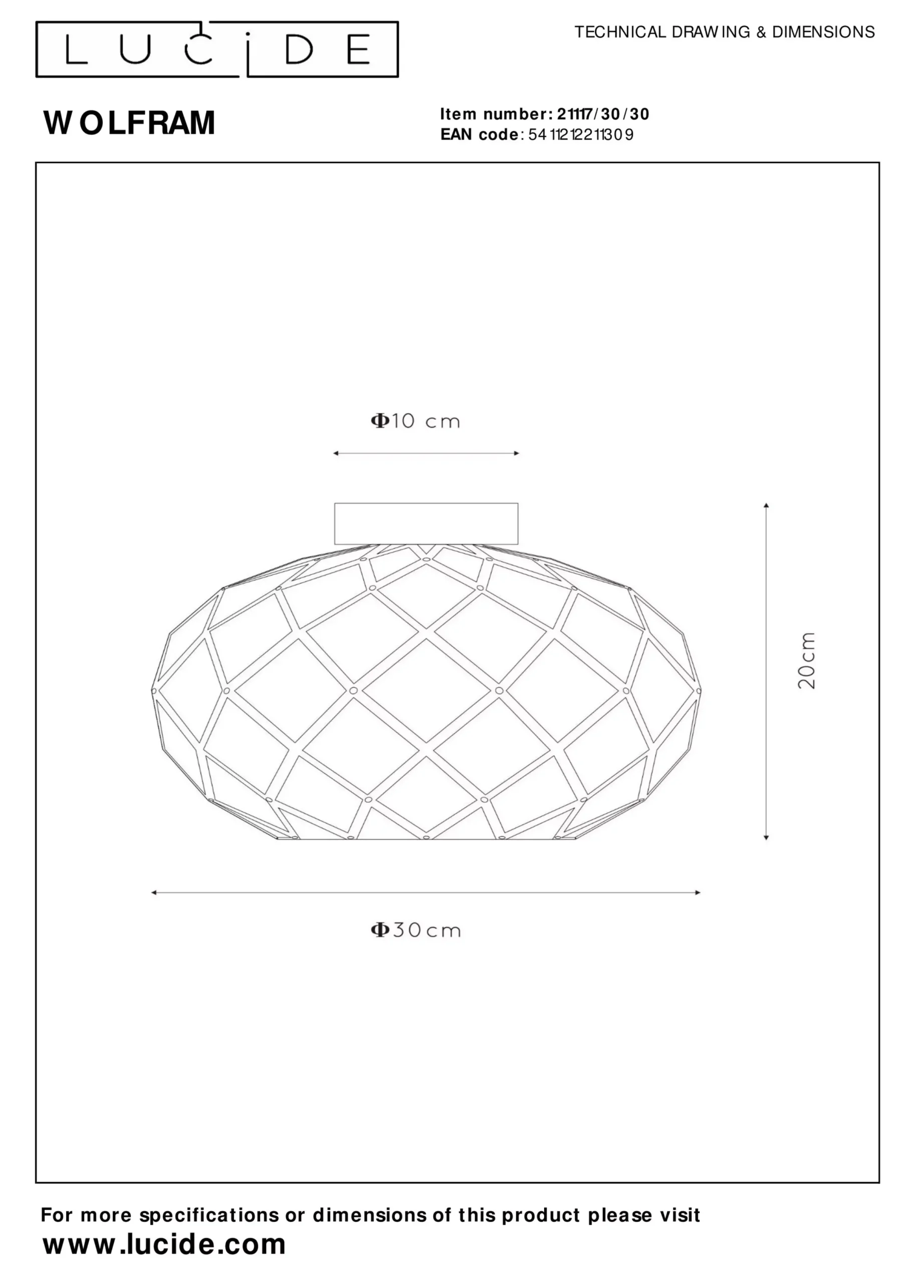 WOLFRAM - Plafonnière - Ø 30 cm - 1xE27 - Zwart*Lucide Discount