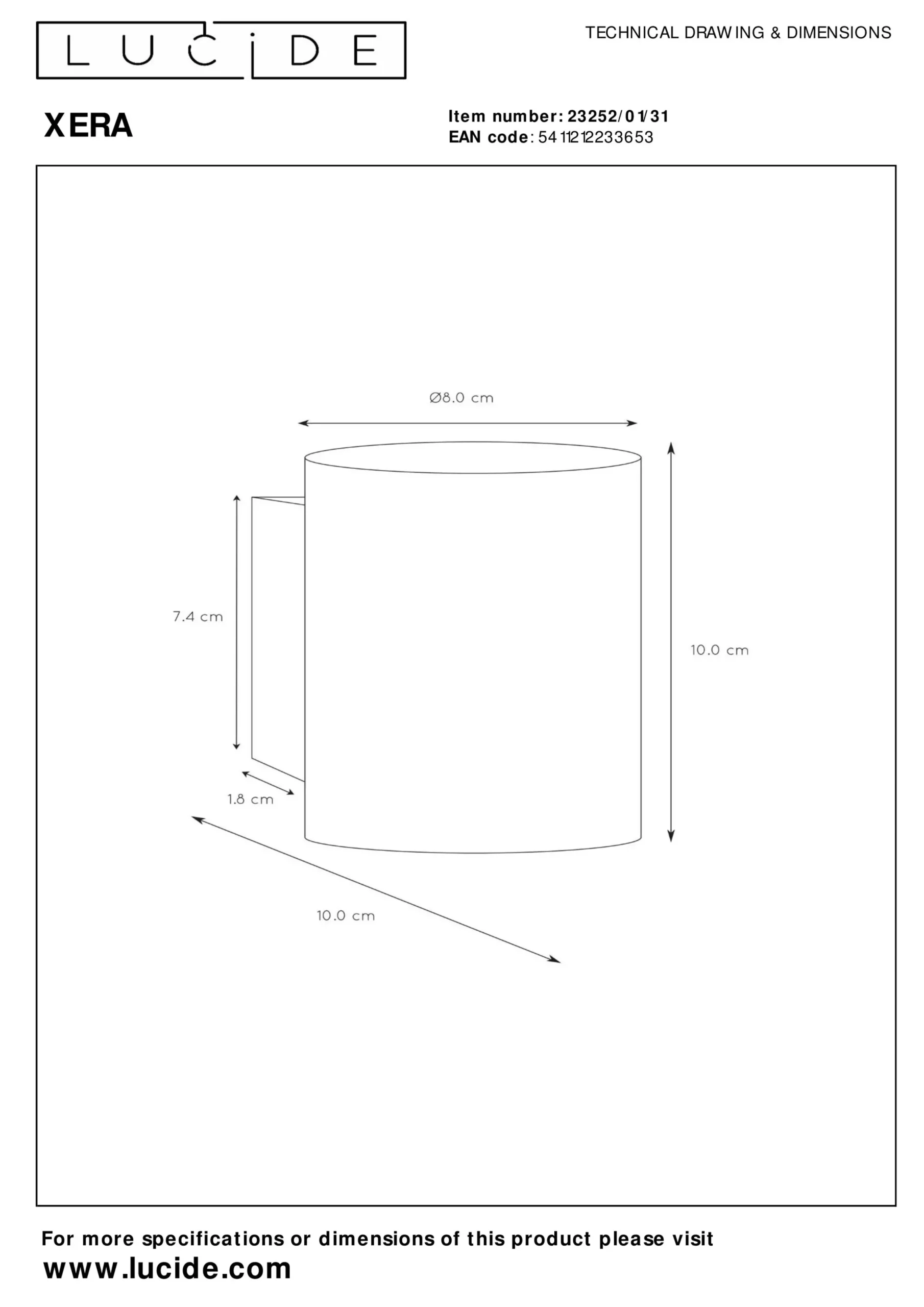 XERA - Wandlamp - Ø 8 cm - 1xG9 - Wit*Lucide Cheap