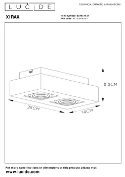XIRAX - Plafondspot - LED Dim to warm - GU10 - 2x5W 2200K/3000K - Wit*Lucide Clearance